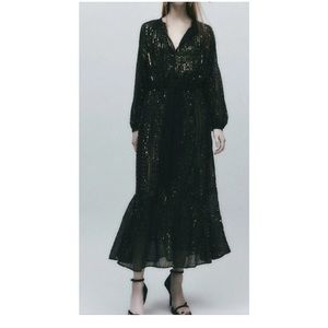 - NWT ZARA LIMITED EDITION ELASTIC WAIST MIDI SEQUINNED DRESS SLOT COLLAR …